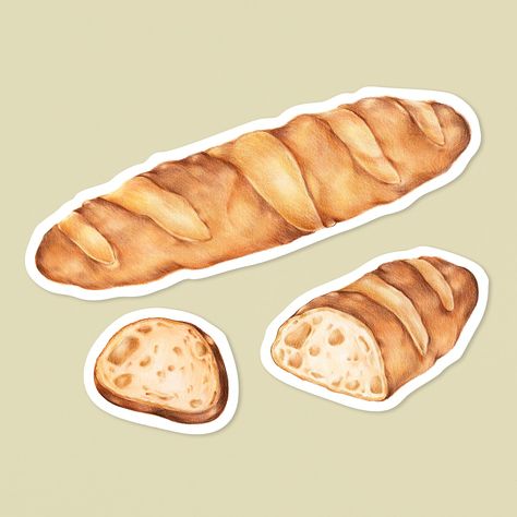 Baguette freshly baked psd illustration sticker | free image by rawpixel.com / Gade Baguette Illustration, Tomato Soup Grilled Cheese, Watercolor Food Illustration, Baguette Bread, Brown Bread, Watercolor Food, Whole Wheat Bread, Freshly Baked, Loaf Bread