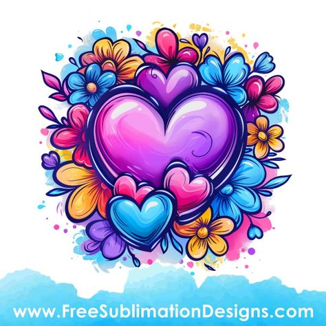 Sublimation Images Free, Flowers Graffiti, Free Sublimation Designs, Print On Demand Designs, Graffiti Flowers, Sublimation Images, Heart Flowers, Diy Tumblers, Sea Art