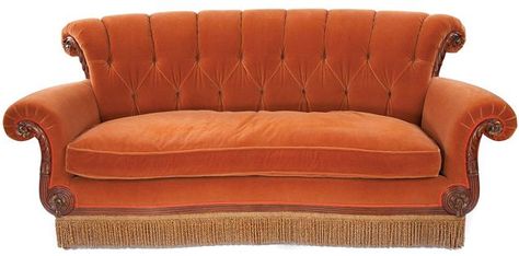 Iconic Furniture in Pop Culture -- Vulture Friends Central Perk Coffee, Friends Cafe, Orange Couch, Orange Sofa, Friends Central Perk, Corner Sofa Set, Iconic Furniture, Central Perk, Sofa Shop