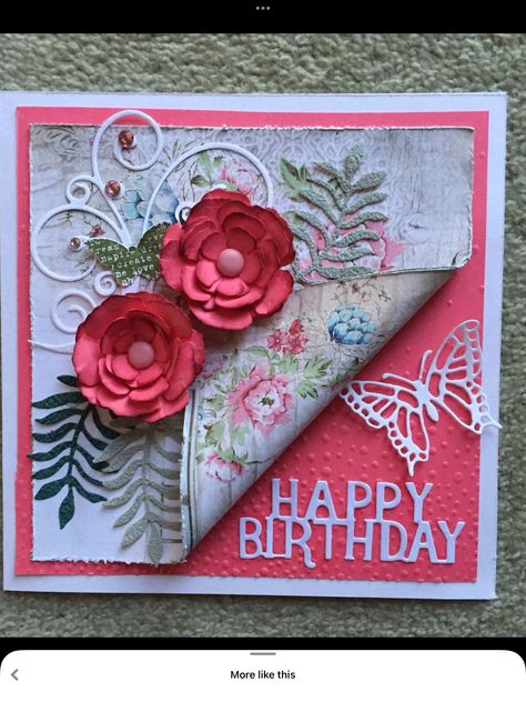 Card With Flowers, 70th Birthday Card, Beautiful Birthday Cards, 50th Birthday Cards, Birthday Card Design, Birthday Cards For Women, Floral Birthday, Birthday Cards For Her, Fancy Fold Cards