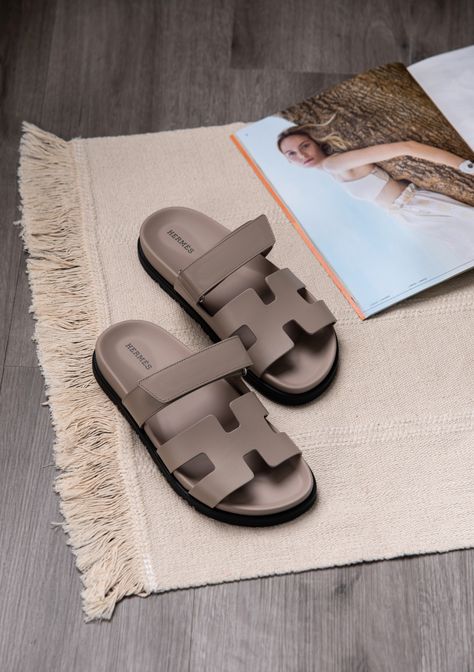 Hermès Chypre Sandals in Beige Mastic Hermes Flat Sandals, Hermes Cypress Sandals, Summer Sandles 2024, Chypre Sandal Hermes Outfit, Hermes Sandles, Hermes Shoes Women, Chypre Sandal Hermes, Hermes Sandal, Summer Sandles