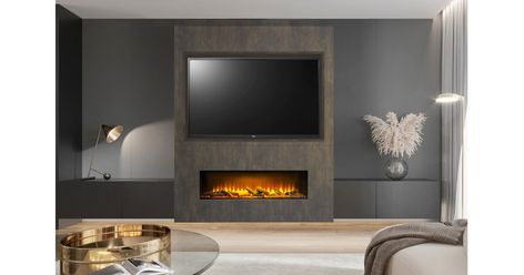 Wall With Tv, Fire Feature Wall, Basement Flat, Bed 3d, Wall Fires, Fireplace Suites, Fireplace Tv Wall, Luxury Furniture Living Room, Electric Fire