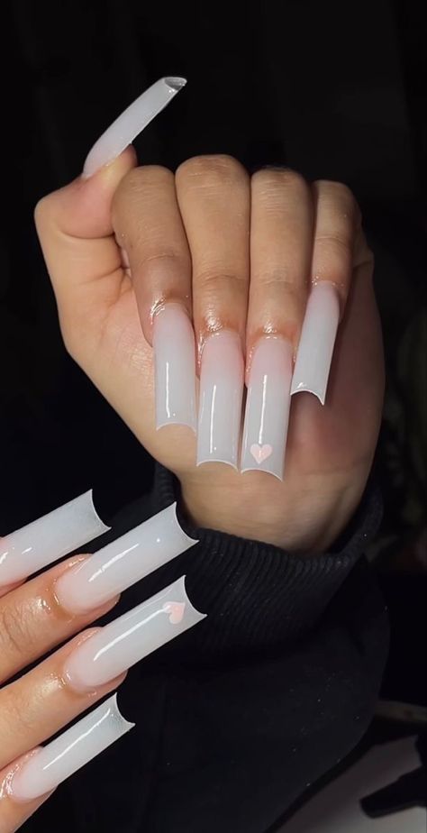 Long Acrylic Nails Plain Color, Long Acrylic Nails For School, Tapered Square Nails, Milky Nails, Long Acrylic Nail Designs, Drip Nails, Girly Acrylic Nails, White Acrylic Nails, French Tip Acrylic Nails