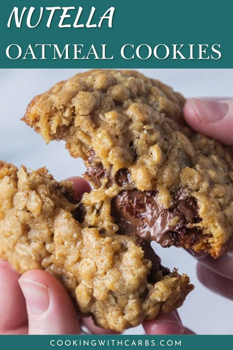 Healthy Nutella Cookies, Oatmeal Nutella Cookies, Nutella Cookie Recipes, Nutella Oatmeal Cookies, Nutella Oatmeal, Nutella Filled Cookies, 2024 Cookies, Oatmeal Cookie Recipes Healthy, Kitchenaid Recipes