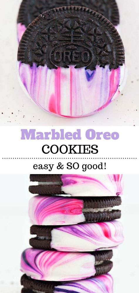 These chocolate covered Marbled Oreo Cookies are the best anytime treats! But so fun and festive for special occasions and holidays too! Kids and adults will love this fun to eat and fun to make chocolate covered Oreos recipe. Save this cookie dessert recipe for later! Chocolate Dipped Valentine Treats, Chocolate Dipped Oreos Birthday, Dipped Oreos Birthday, How To Dip Oreos In Candy Melts, Covered Oreos How To Make, Dipped Cookies Ideas, Chocolate Covered Oreos Valentine, Chocolate Dipped Desserts, Chocolate Covered Oreos Ideas