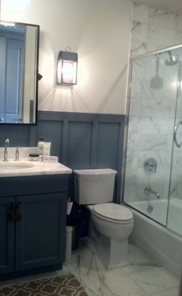 floor to ceiling board and batten bathroom - Google Search Blue Board And Batten, Batten Bathroom, Blue Board, Eclectic Bathroom, Cottage Bathroom, Bathroom Redo, Bathroom Decoration, Tiny Bathroom, Board And Batten