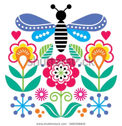 Vetor stock de Scandinavian Folk Art Style Flowers Insect (livre de direitos) 1665396835 Mexican Clipart, Pennsylvania Dutch Art, Scandinavian Flowers, Folk Art Ornament, Cut Paper Illustration, Folk Flowers, Arte Folk, Folk Art Flowers, Flowers Vector