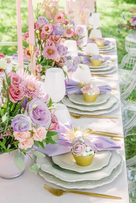 Pretty Pastels Pastel Table Setting, Bridal Shower Theme Ideas, Bridal Chair, Whimsical Wedding Theme, Garden Themes, Whimsical Garden Wedding, Garden Theme Wedding, Awesome Bachelorette Party, Wedding Week