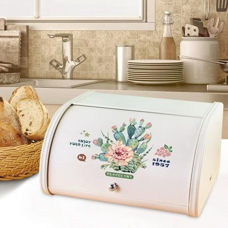 Rolltop Bread Box Kitchen Storage Container 12.40''x10.04''x6.69'' Large Capacity Farmhouse Multi Purpose for Baked Goods Planter.From slices of bread to delicious dinner rolls, the iron bread box can keep bread and other baked snacks fresh and delicious. Size, 12.40inchx10.04inchx6.69inch.Our roll bread box is just placed on the countertop, occupying a small space, and provide a roll lid that can smoothly Take it back and close.Our bread bin features a rolling top cover that opens smoothly and Farmhouse Bread Boxes, Baked Snacks, Shabby Chic Boxes, Vintage Bread Boxes, Kitchen Counter Organization, Grandmother House, Box Kitchen, Bread Storage, Bread Bin