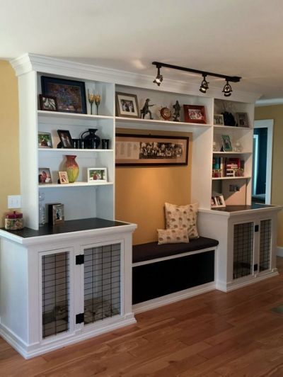 Bench Seat With Storage, Kennel Diy, Seat With Storage, Built In Bookshelves, Diy Dog Crate, Ikea Inspiration, Dog Kennel Furniture, Diy Dog Kennel, Diy Entertainment