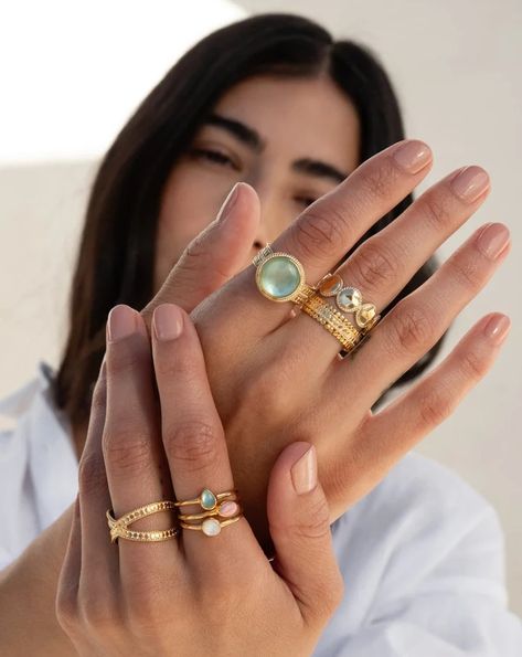 The Oasis Collection – Anna Beck Designs, Inc Amazonite Bead Bracelet, Textured Gold Ring, Grey Sapphire, Anna Beck, Bali Jewelry, Modern Shapes, Stacking Ring Set, Gold Cocktail Ring, Gold Charm Necklace