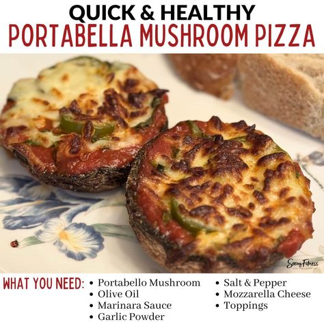 These delicious Air Fryer Portabella Mushroom Pizzas are low-calorie, low-carb, and on the Mediterranean Diet! They're fun and easy to make and ready in 10 minutes! Enjoy the flavor of pizza without the calories or grease! #easylowcarb #portobellomushroompizza #entree #recipe #keto #stuffed #cheesy #baked #sausage #best Portabella Mushroom Pizza, Mushroom Spaghetti Sauce, Baked Sausage, Roasted Chickpea Salad, Portabella Mushrooms Recipes, Portobello Mushroom Pizza, Portabella Mushroom, Fresh Tomato Pasta, Mediterranean Pasta