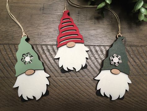 Super cute set of three hand painted ornaments. Make great gift tags too! Gnome Christmas Tree, Christmas Artwork, Cute Christmas Tree, Gnome Ornaments, Gnome Christmas, Gnomes Crafts, Fabric Pumpkins, Painted Ornaments, Santa Ornaments