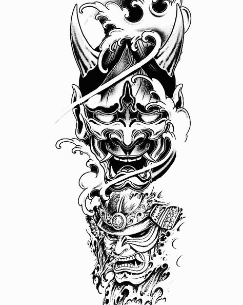 Japanese Realistic Tattoo, Oni Mask Tattoo Design Ideas, Japanese Flower Tattoos, Bushido Tattoo, Calf Sleeve Tattoo, Dragon Eye Drawing, Ripped Skin Tattoo, Japanese Hand Tattoos, Samurai Tattoo Sleeve