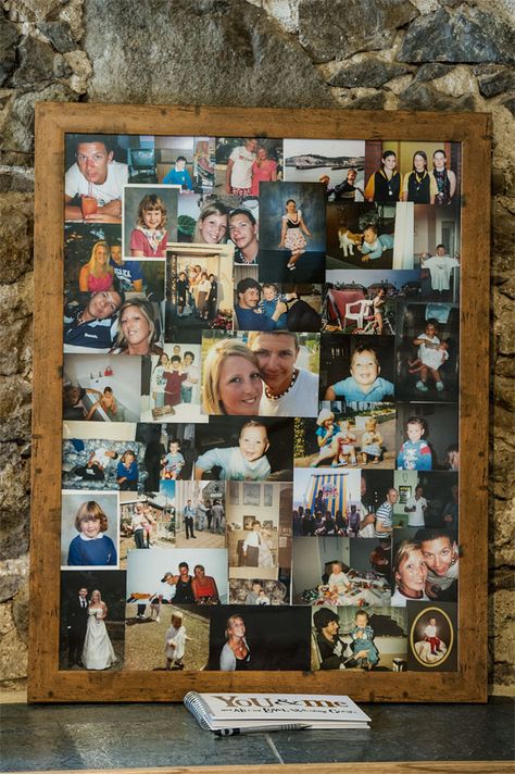 Memorial Picture Collage Ideas, Collage Of Pictures In Frame, Picture Collage For Wedding Reception, Wedding Childhood Photo Display, Picture Collage Ideas For Gifts Diy, Wedding Collage Ideas, Collage Family Photos, Family Photos Collage, Wedding Photo Walls