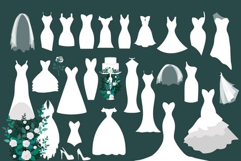 White Wedding Dress Vectors ~ Graphic Objects ~ Creative Market Dress Clipart, Wedding Infographic, Dress Vector, Fashion Clipart, White Wedding Dress, Bridal Veils, Wedding Clipart, Dress Sketches, Creative Sketches