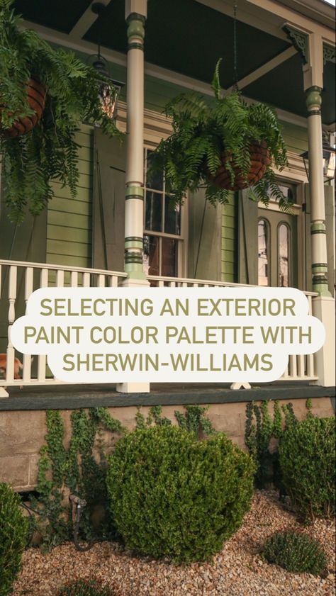 Green Home Outside, Charleston Green Exterior Paint, Houses Green Exterior, Green House With Shutters, Green Porch Ceiling, Best Green Exterior Paint Colors, Green Painted House Exterior, Green Painted Houses, Emerald Green House Exterior