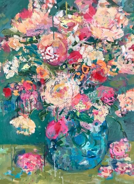 Amanda Evanston Art, Amanda Evanston, Decoupage Flowers, Blue Patio, Still Life Flowers, Abstract Flower Art, Abstract Floral Paintings, Paintings And Drawings, Paint Design