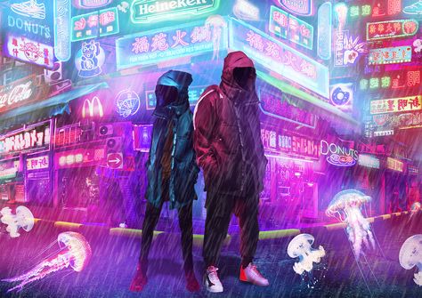 ArtStation - Cyberpunk life street, Khudabardi ( ETUM ) Futuristic Retro, Yuumei Art, Neon City, New Retro Wave, Cyberpunk Aesthetic, Cyberpunk City, Paintings Abstract, Arte Cyberpunk, Cyberpunk Character