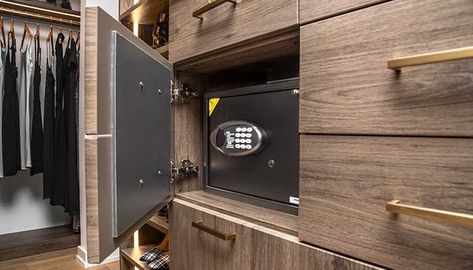 Realistic Walk In Closet, Small Safe In Closet, Safe In Walk In Closet, Built In Safe Closet, Hidden Safe Ideas In Closet, Walk In Closet With Safe, Safe In Wardrobe, Safe Locker In Wardrobe, Secret Lockers Ideas For Home