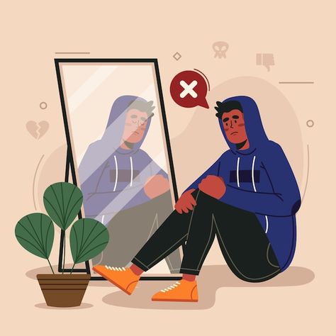 Low self-esteem illustration | Free Vector #Freepik #freevector Community Helpers Worksheets, Addictive Personality, Childhood Images, Free Business Card Templates, Illustration Story, Lonely Girl, Flat Design Illustration, Fall Coloring Pages, When You Were Young