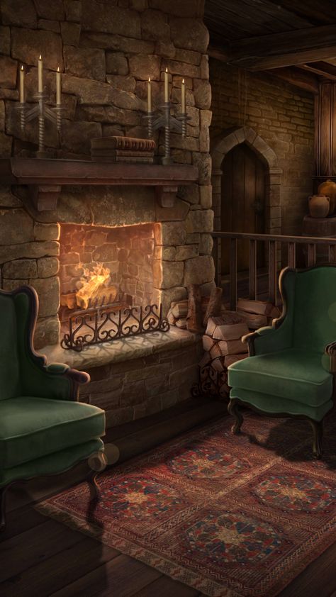 Beautiful And The Beast, Fantasy House Interior, Dream Home Library, Fireplace Drawing, Background Scenery, Castle Illustration, Episode Interactive Backgrounds, Fireplace Art, Episode Backgrounds