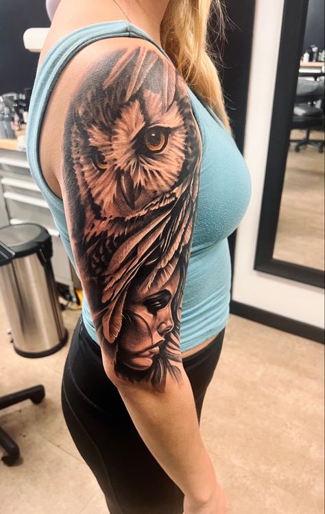 #ProjectBackFlip #portsmouthOHIO Owl Sleeve Tattoo Women, Owl Sleeve Tattoo, Sleeve Tattoo Women, Owl Thigh Tattoos, Tattoo Coverups, Owl Tattoo Sleeve, Tattoo Ideas Males, Animal Sleeve, Tattoo 2023