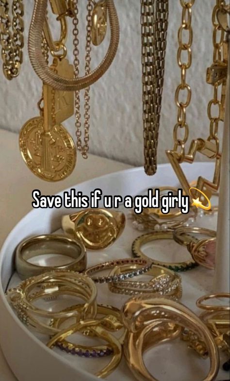 #whisper #gold #goldgirly #goldjewellery Gold Girly Aesthetic, Gold Girl Aesthetic, Chunky Gold Jewelry, Xoxo Jewelry, Gold Girl, Hashtag Relatable, Online Diary, Jewelry Fashion Trends, Jewelry Essentials