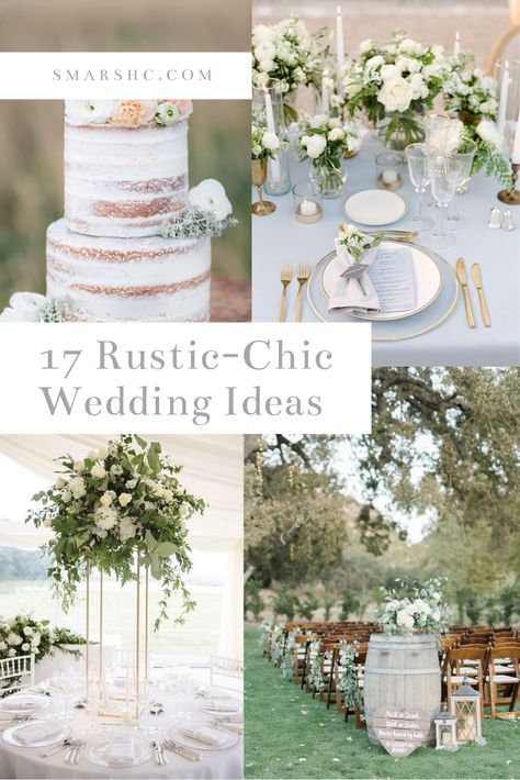 Looking for inspiration for a rustic-chic wedding? I've put together this mood board filled with so many amazing wedding ideas. These ideas would be perfect for outdoor summer weddings, especially weddings by the lake or beach. All of these ideas are personal favorites as inspiration for my own wedding. This inspiration board has it all! #wedding #inspiration #decor #tablescape #centerpieces #florals #cakedesign #ceremony #reception #cocktailhour #rustic #chic #boho Country Chic Wedding Ideas, Rustic Chic Wedding Ideas, Wedding Inspiration Decor, Chic Wedding Ideas, Amazing Wedding Ideas, Rustic Beach Wedding, Chic Wedding Decor, Rustic Summer Wedding, Table Arrangements Wedding