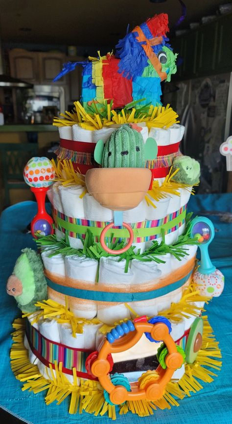 Fiesta Diaper Cake, Baby Shower Cinco De Mayo Theme, Taco Bout A Baby Shower Ideas Boy, Nacho Average Baby Shower Ideas, Taco Baby Shower Cake, Fiesta Baby Shower Ideas Decoration, Senorita Baby Shower Theme, Mexican Baby Shower Theme Boy, Mexican Baby Shower Ideas