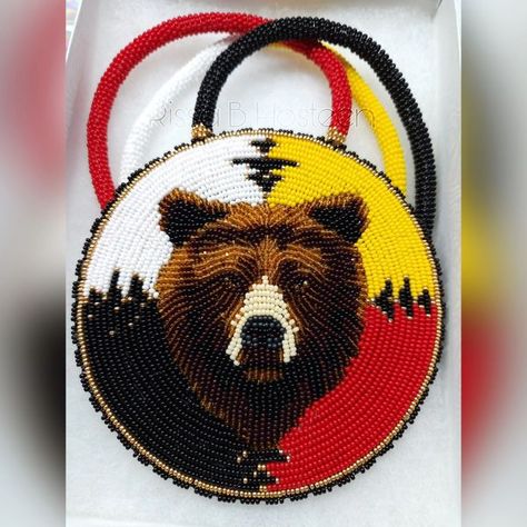 The Indigenous Bead Life | Sharing a recent order | Facebook Beaded Bear Medallion, Anishinaabe Beadwork, Native Beading Patterns Design, Beaded Medallion Patterns, Bear Medallion, Beaded Bear, Native Drawings, Beaded Mandala, Beaded Barrettes