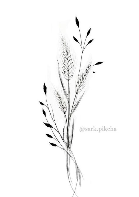 Western Collar Bone Tattoos For Women, Wheat Bouquet Tattoo, Wheat Stalk Tattoo, Pussywillow Tattoos, Forest Theme Tattoo, Reed Tattoo, Grass Tattoo, Wheat Tattoo, Cowgirl Tattoos