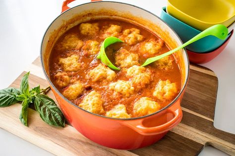 Season’s Eatings: Fresh Tomato Soup with Cheesy Dumplings Cheesy Dumplings, Fresh Tomato Soup, Truly Scrumptious, Comforting Soup, Dumplings For Soup, Tomato And Cheese, Healthy Veggies, Ripe Tomatoes, Ready Meal