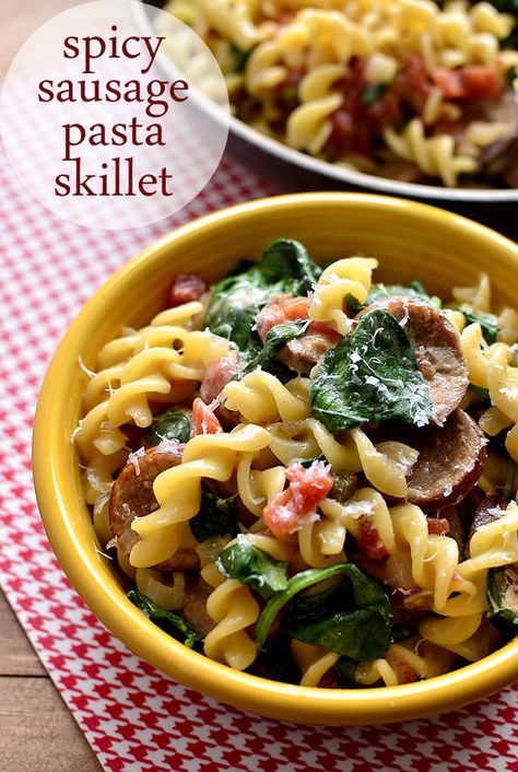 Sausage Pasta Skillet, Spicy Sausage Pasta, Skillet Pasta, Iowa Girl Eats, Spicy Sausage, Sausage Pasta, Skillet, Main Meals, Main Dish Recipes