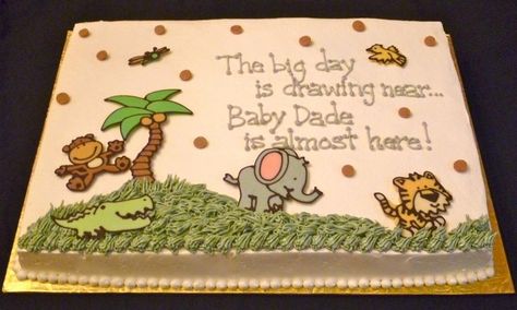 Safari Party Foods, Jungle Baby Shower Cake, Animal Baby Shower Cake, Baby Shower Sheet Cakes, Safari Baby Shower Cake, Jungle Theme Cakes, Baby Shower Safari Theme, Jungle Safari Party, Jungle Baby Shower Theme