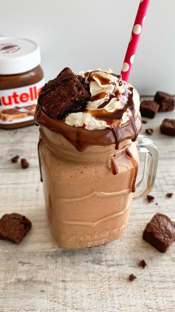 Milkshakes Chocolate, Brownie Milkshake, Fitwaffle Kitchen, Nutella Milkshake, Nutella Brownie, Nutella Brownies, Fudgy Brownie, Chocolate Fudge Brownies, Chocolate Milkshake