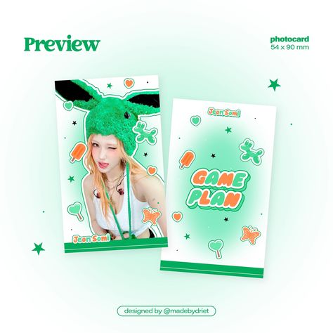 💚🐰🧡 photocard size: 54 x 90 mm . designed by driet 🍮 Photocard Kpop Design, Photocard Design, Photocard Size, Pc Design, Ad Layout, Merch Ideas, Plan Design, Design Inspo, Layout