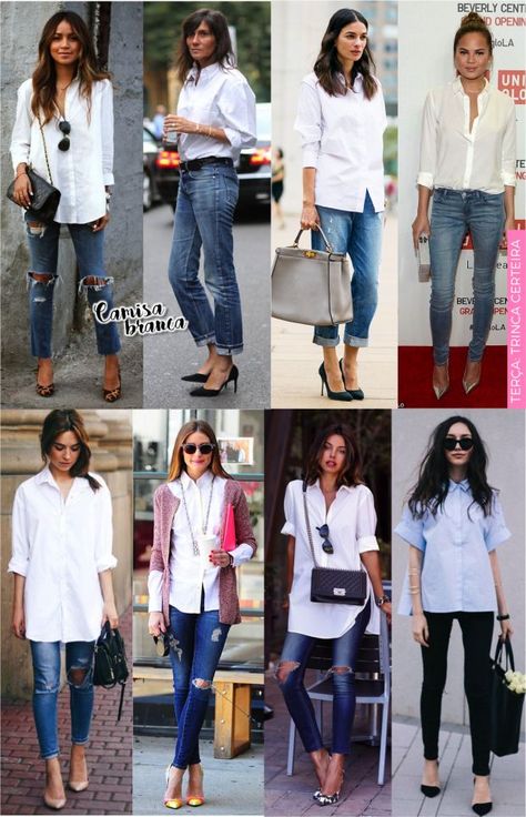 8c01a75941549a705cf7275e41b21f0ddesc44909319ri Oversized White Shirt, White Shirt Outfits, Look Jean, Looks Pinterest, Outfit Jeans, Casual Work Outfits, 가을 패션, 여자 패션, White Shirts