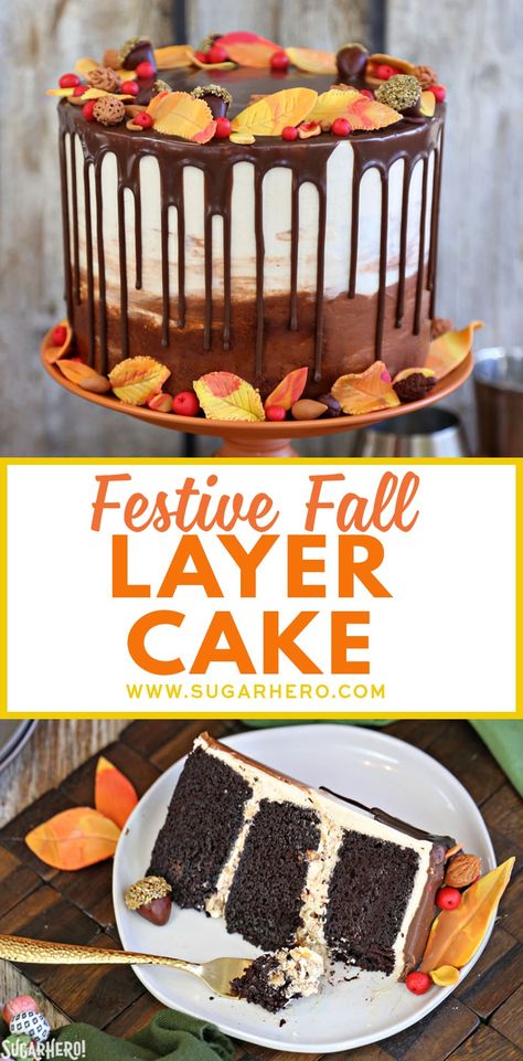 Fall Cake Pops, Chocolate Cake Decorated, Fall Cake Recipes, Chocolate Ganache Recipe, Thanksgiving Cakes, Layer Cake Recipes, Chocolate Cake Decoration, Baking Recipes Cookies, Rich Chocolate Cake