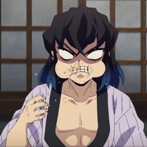 Inosuke Nails, Inosuke Hashibira Face, Inosuke Funny Face, Inosuke Eating, Demon Slayer Inosuke Mother, Inosuke Voice Actor, Anime Eating, Demon Slayer Inosuke, Eating Icon