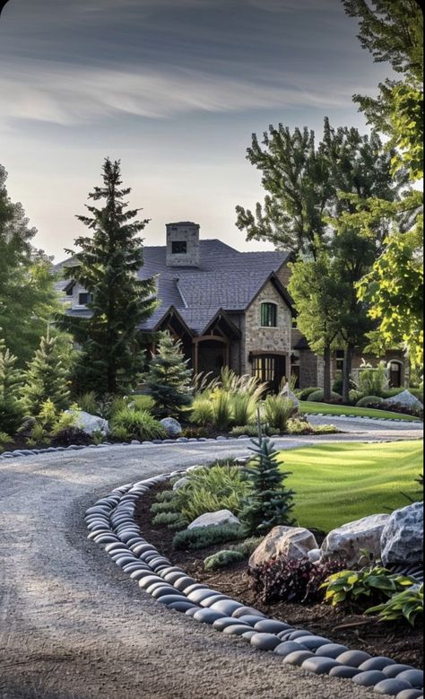 Driveway Entry Landscaping, Colorado Landscaping, Entry Landscaping, Boulder Garden, Farm Landscaping, Evergreen Landscape, Business Decoration, Front Yard Plants, Forest Cottage