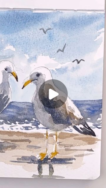 Artist/ teacher/ illustrator on Instagram: "Are you struggling what to put in your sketchbook? I have a tutorial today on my YouTube for my mini sketchbook showing you how to draw and paint these cute seagulls. Go check it out. Link is in profile happy painting.!. . . . . .  . . . , . #watercolor #watercolor_galery #sketchbook #artoftheday #reel #carveouttimeforart #seagull #ocean" Seagulls Aesthetic, Watercolor Seagull, Seagull Drawing, Seagull Illustration, Seagull Art, Mini Sketchbook, Happy Painting, Watercolor Birds, Draw And Paint