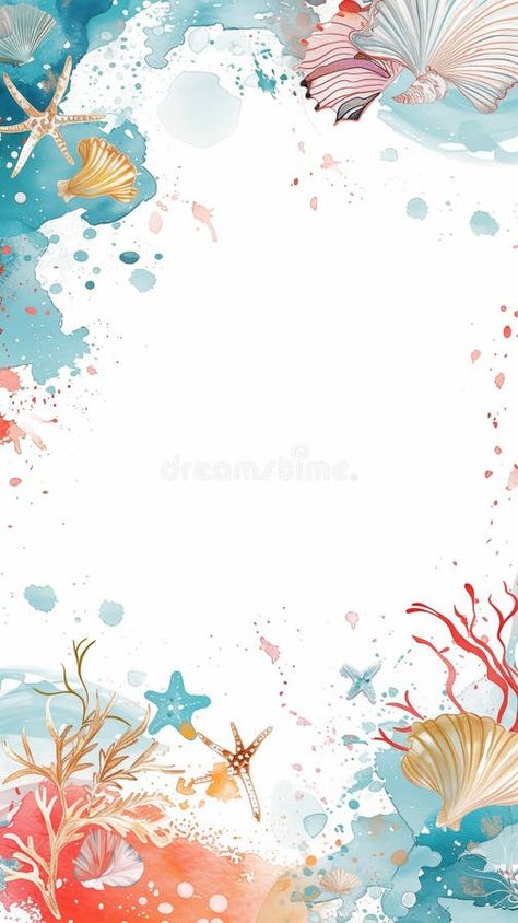 Abstract starfish and shell frame with copy space and dynamic sea elements in vibrant colors stock photo Ocean Border Design, Sea Elements, Diy Birthday Invitations, Shell Frame, Borders Design, Paper Background Texture, Digital Borders Design, Sea Theme, Background Texture