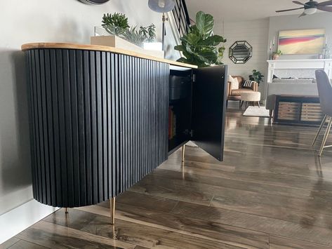 Ikea Fluted Console, Diy Curved Console Table, Diy Fluted Sideboard, Ikea Ivar Sideboard Hack, Sideboard Color Ideas, Bar Sideboard Ideas, Sideboard Makeover Ideas, Diy Buffet Cabinet Makeover, Ikea Buffet Hack