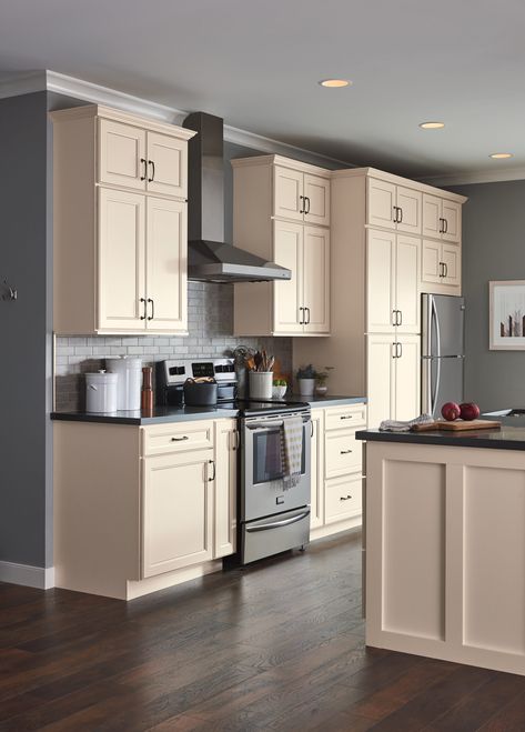 Stock Cabinet, Cabinetry Ideas, Off White Cabinets, Kitchen Cabinet Accessories, Stock Kitchen Cabinets, Transitional Doors, Paint Cabinets White, Cabinet Designs, Cream Kitchen