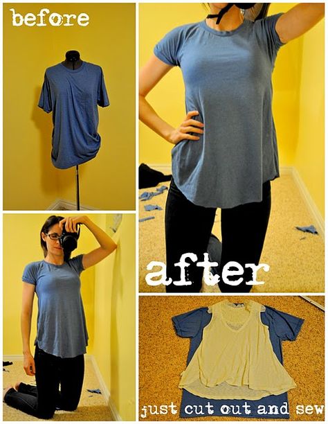 #T-shirt #DIY Shirt Upcycle, Sew Ins, Diy Vetement, Costura Diy, Shirt Diy, T-shirt Refashion, Shirt Refashion, Couture Mode, Tshirt Crafts