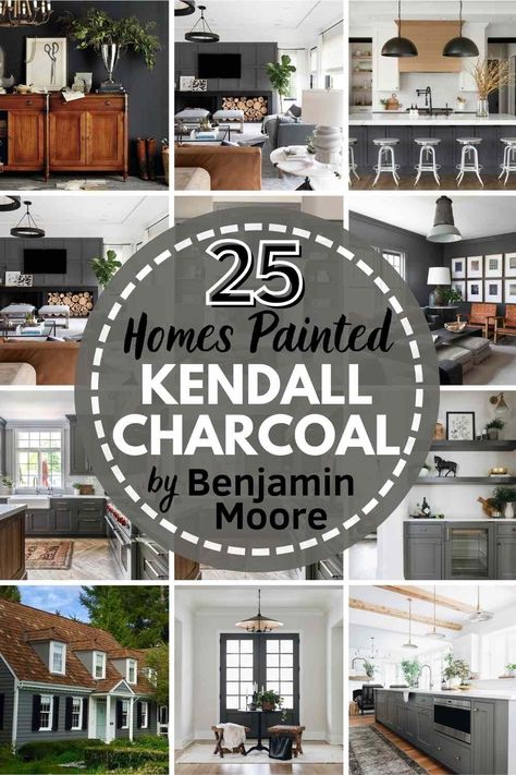 ALL ABOUT Benjamin Moore Kendall Charcoal HC-166, one of Ben Moore's most popular moody, dramatic shades of gray. Is it right for YOU? This color study will help you decide! #kendallcharcoal #benjaminmoore #kendallcharcoalbenjaminmoore #bestgraypaint #kendallcharcoalpaint #benmoore #benmoorekendallcharcoal #kendallcharcoalkitchen #kendallcharcoalcabinets #kendallcharcoalexterior #kendallcharcoalwall #kendallcharcoalbedroom #kendallcharcoallivingroom #kendallcharcoaldoor #kendallcharcoalbathroom Kendall Charcoal Benjamin Moore Living Room, Benjamin Moore Charcoal Slate Exterior, Kendall Charcoal Basement, Kendall Gray Benjamin Moore Exterior, Kendall Charcoal Benjamin Moore Bathroom, Charcoal Gray Dining Room, Kendall Charcoal Bathroom Walls, Kendall Charcoal Fireplace Wall, Kendall Charcoal Benjamin Moore Exterior Color Schemes