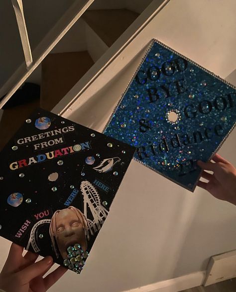 Travis Scott Graduation Cap, Juice Wrld Graduation Cap, Goodbye And Good Riddance, Travis Scott Astroworld, Chicano Drawings, Graduation Cap Designs, Good Riddance, Graduation Caps, Cap Designs