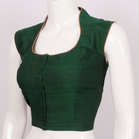 Handcrafted Cotton Blouse With Sleeveless & Collar Neck 10013274 - Size 40 Sleeveless Blouse Designs, Cotton Blouse Design, Saree Blouse Neck Designs, Sari Blouse Designs, Blouse Designs Indian, Simple Blouse Designs, Blouse Designs Silk, Maggam Work Blouse Designs, Elegant Blouse Designs