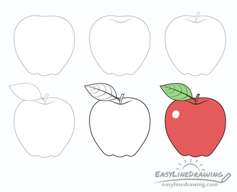 How to Draw an Apple Step by Step - EasyLineDrawing How To Draw An Apple Step By Step, Apple Easy Drawing, How To Draw Apple, Apple Drawing Step By Step, How To Draw An Apple, Apple Drawing Kids, Apple Drawing Simple, Apple Doodle, Draw An Apple